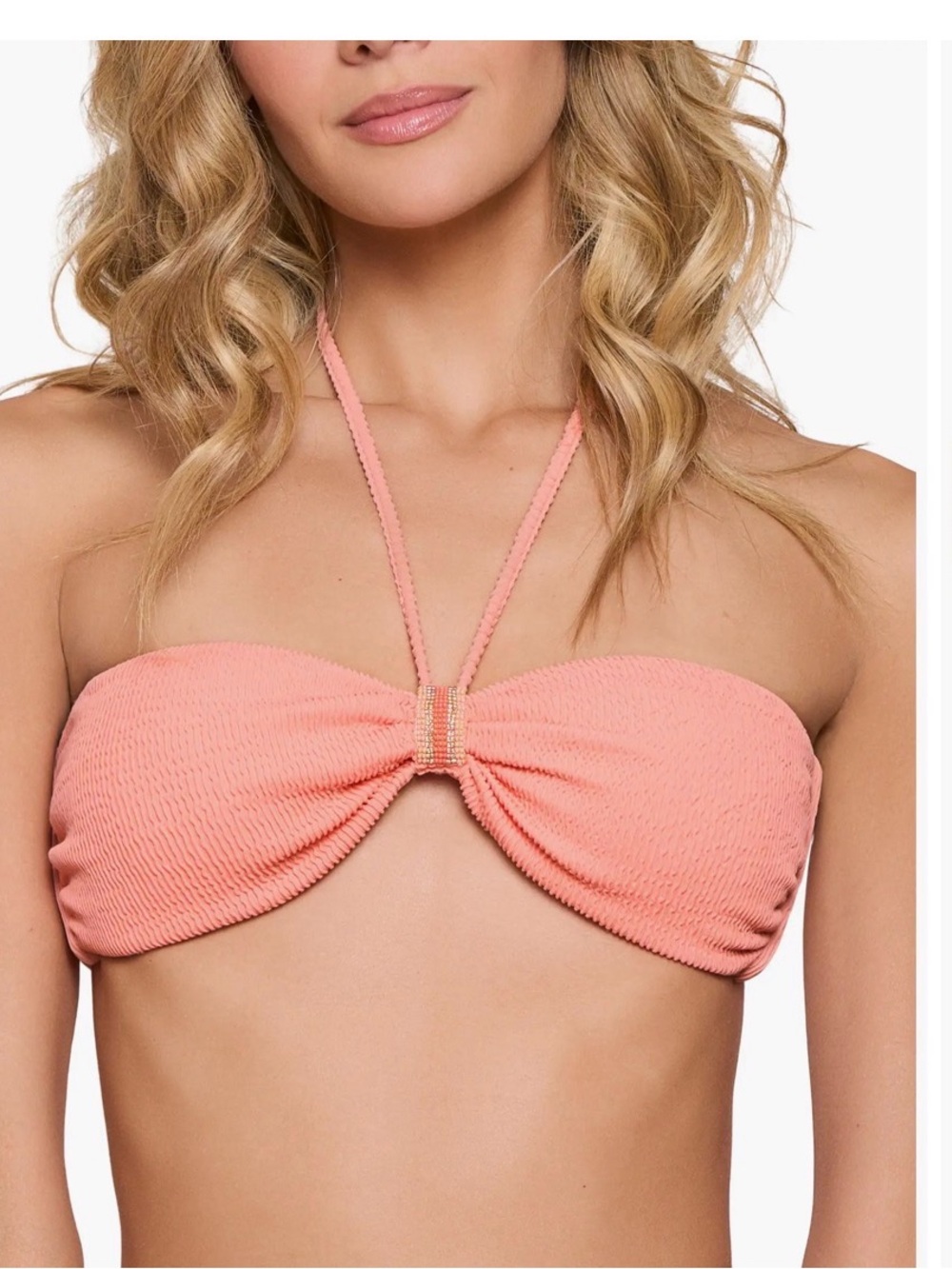 Cosita Linda Women's Coral Textured Bandeau Swim Top with Halter Strap